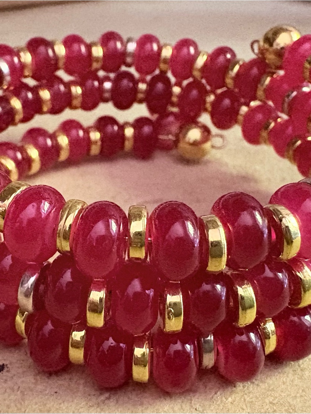 Gold-Accent Red Beaded Stretch Bracelet - Women Jewelry